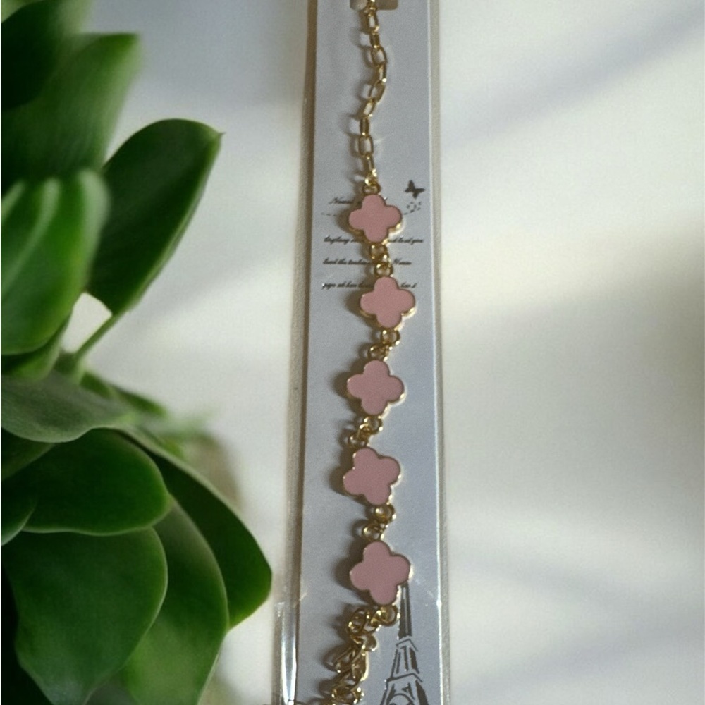 Gold and Pink Clover Bracelet